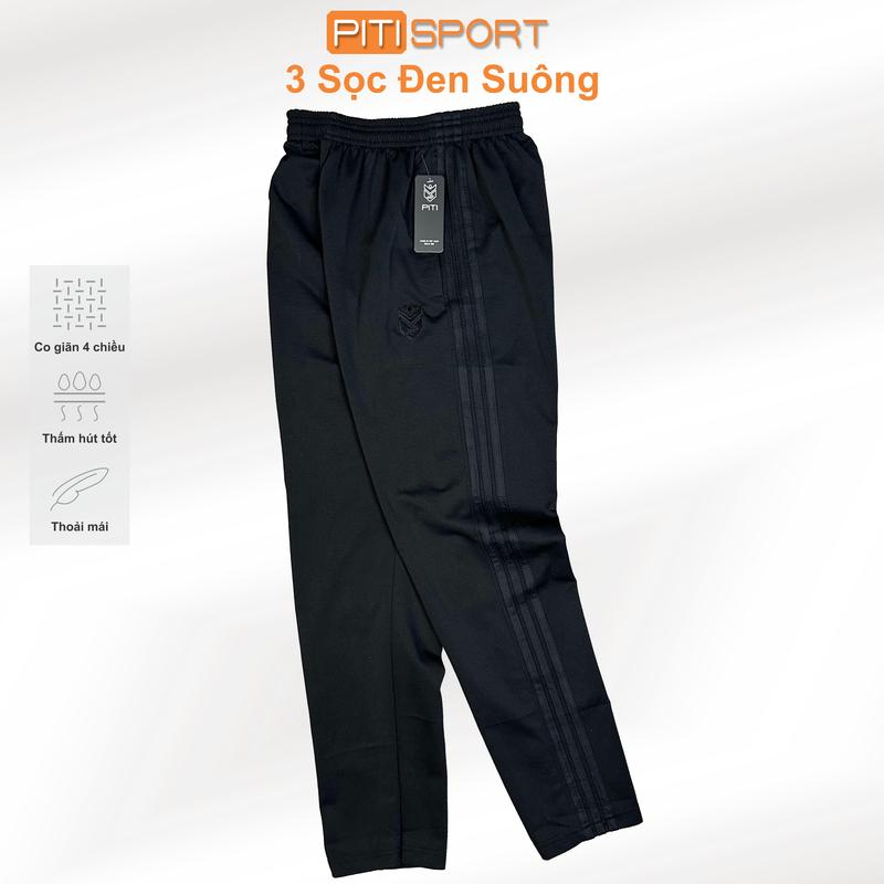 Quần Thể Thao 3 Sọc Đen Ống Suông & Bo Tập Thể Dục, Lao Động, Có Túi Khóa Kéo quần  jogger Sport