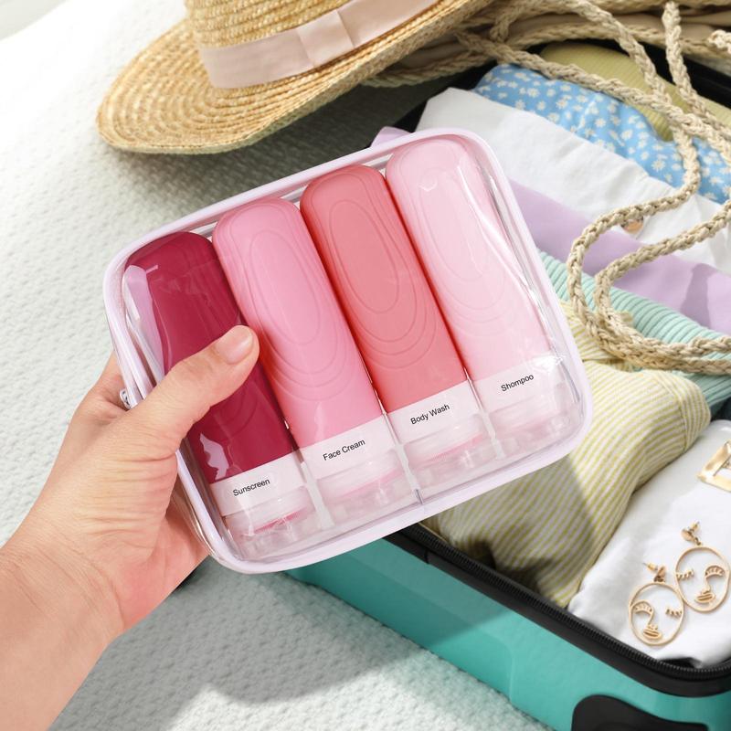 Product Introduction of Silicone Travel Toiletry Bottle with Storage Bag, 4 Counts Portable Leak Proof Toiletries Storage Container, Travel Toiletry Storage Box for Shampoo, Conditioner, Lotion 17