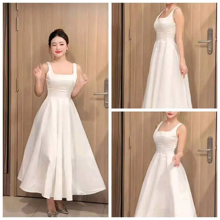 váy cổ vuông hàng 2 lớp có mút ngực
