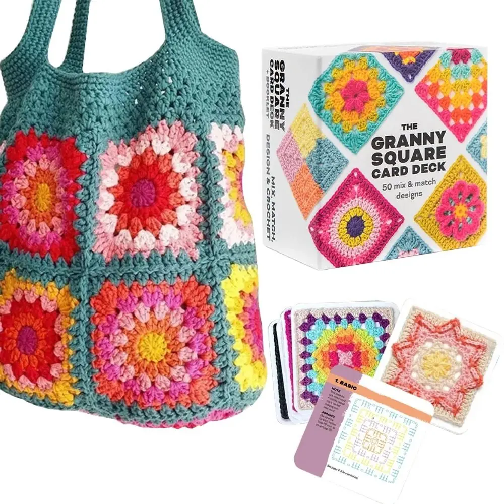 50pcs/box Easy to Understand DIY The Granny Square Card Deck Handmade Mix Matchs Designs DIY Knitted Pattern Card Colorful Square Grandma Knitted Pattern Set Crochet Pattern Card