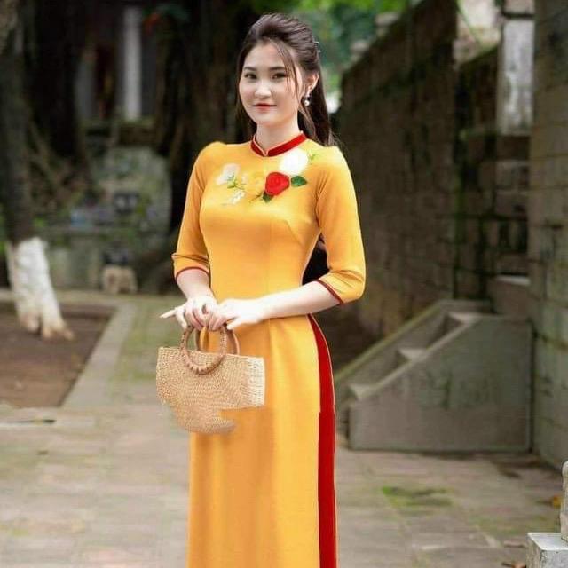 Áo dài đẹp thêu hoa lụa mỹ cao cấp cổ trụ tay lỡ chọn size theo số đo_Áo dài Lan Anh  Women 7