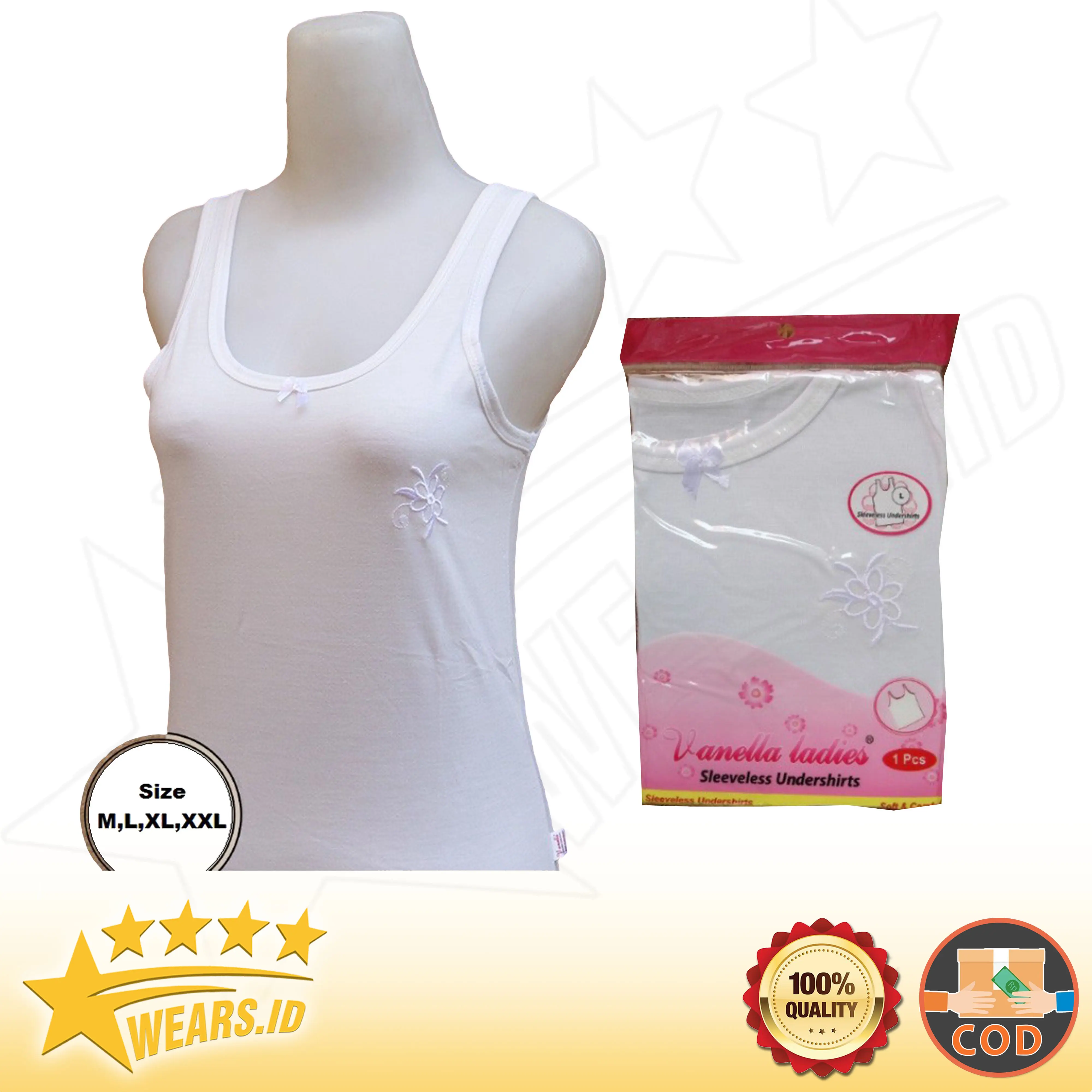 3Pcs Singlet Wanita ABG dan DEWASA Vanella/Cewek Keren - Tanktop Camisole Sleeveless Undershirts Putih