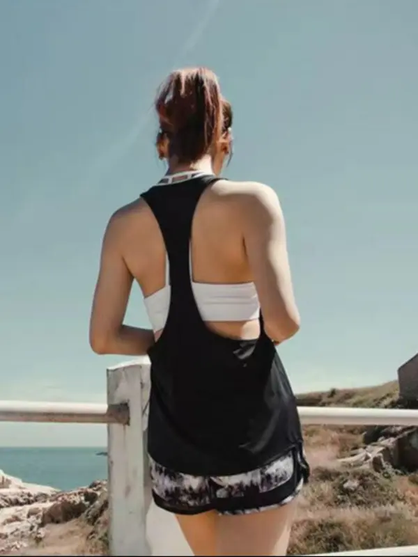 Women's Solid U Neck Racerback Sports Vest, Sporty Comfy Breathable Tank Top for Indoor Outdoor Wear, Ladies Sportswear for Yoga Gym Workout, Workout Sets Women 4