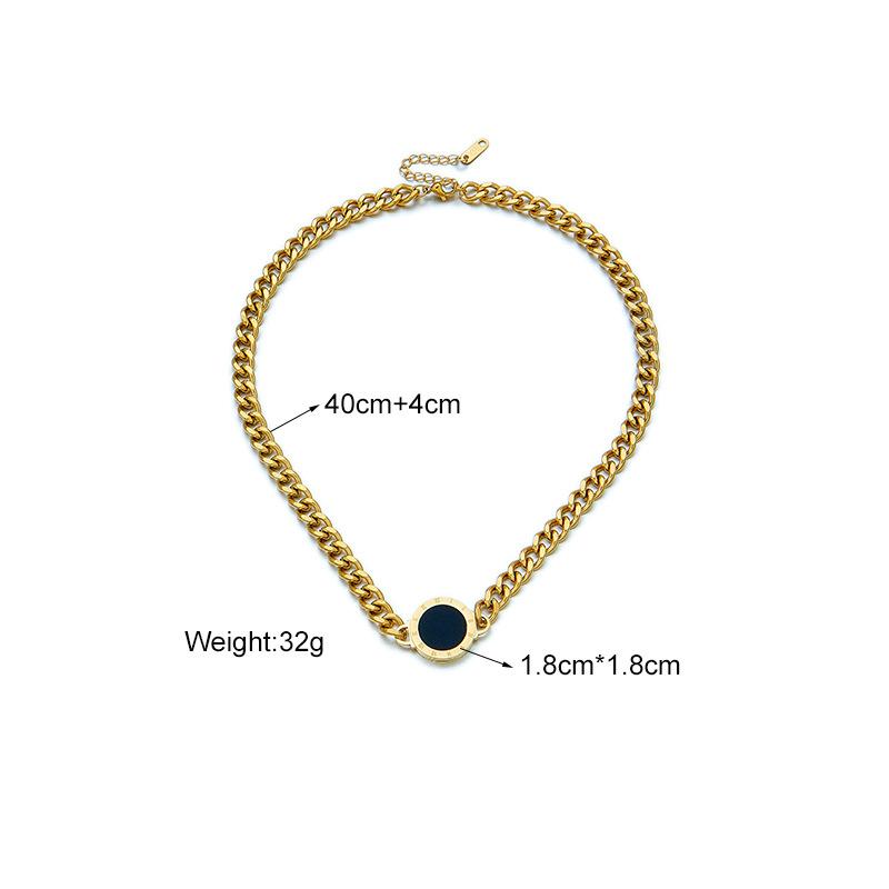 Product Introduction of Fashionable Titanium Steel Retro Style Jewelry Bracelet Necklace Heavy Industry Coarse Chain Roman Round Card Accessories Jewelry Set 9