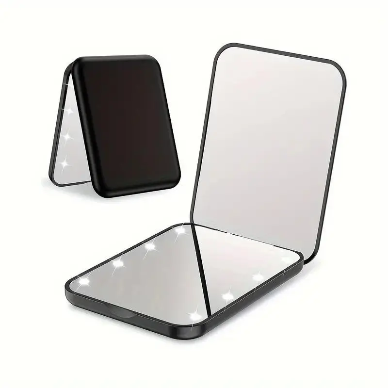 Portable Handheld Folding Mirror, 1x/3x Magnification LED Mini Travel Cosmetic Mirror, Compact Mirror with Light, Double-sided, Portable Mirror, Decor