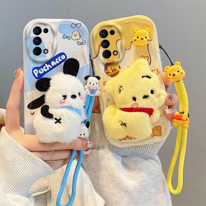 Ốp Mềm Silicon, Viền Kem, Dành Cho OPPO Reno 5 5G Và OPPO Reno 5 4G, Búp Bê Hoạt Hình Nhồi Bông, Thiết Kế Gấu Dâu Tây Chó Loopy Pacha, Với Dây Buộc Dệt, Ốp Bảo Vệ, Ốp Điện Thoại Mềm Chống Sốc