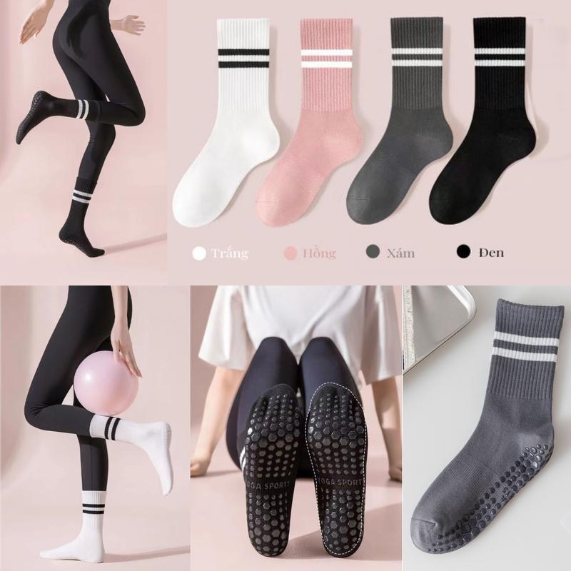 Tất nữ tập Yoga Gym Pilates tất  pickleball chống trơn trượt, vớ chân nữ cổ lửng chất liệu cotton thoáng khí thể thao có gắn silicon ở bàn chân tất  gối