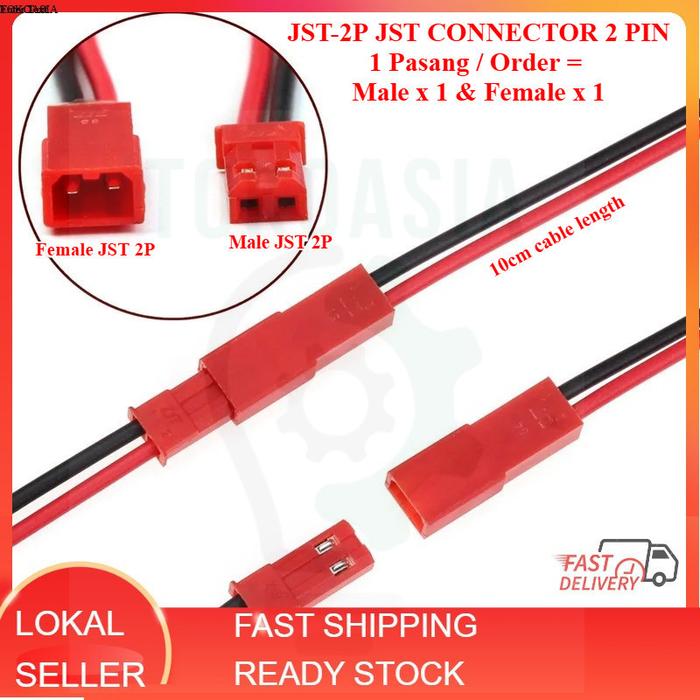 Jual (1 set) JST-2P JST connector 2 PIN Male Female 10CM CABLE LIPO ...