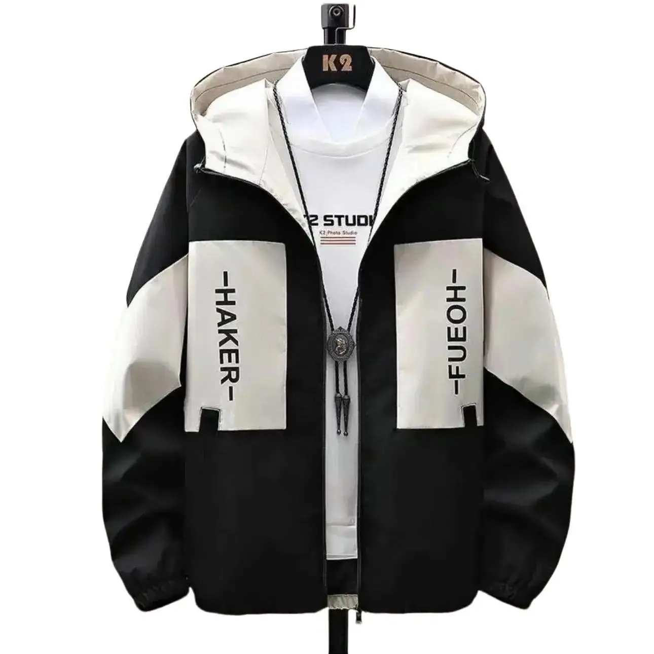 Áo Khoác Dù Nam Nữ 2 Lớp Cùng Chất Phối ,Có Dây  Rút Mũ, Túi Khóa Kéo Thông Minh Nhung Menswear Kem Jacket