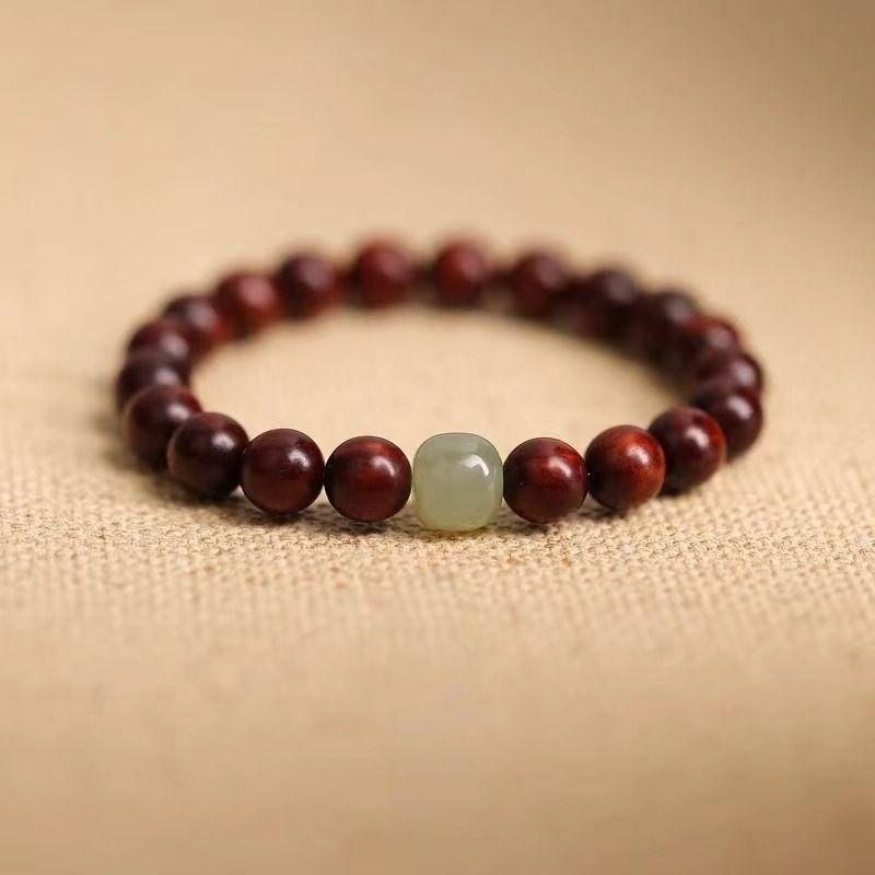 Product Introduction of 2025 Vintage Small Leaf Red Sandalwood Bracelet for Men and Women, Black Ebony, Golden Silk Sandalwood, Chinese Style, Playable Wooden Bracelet 0
