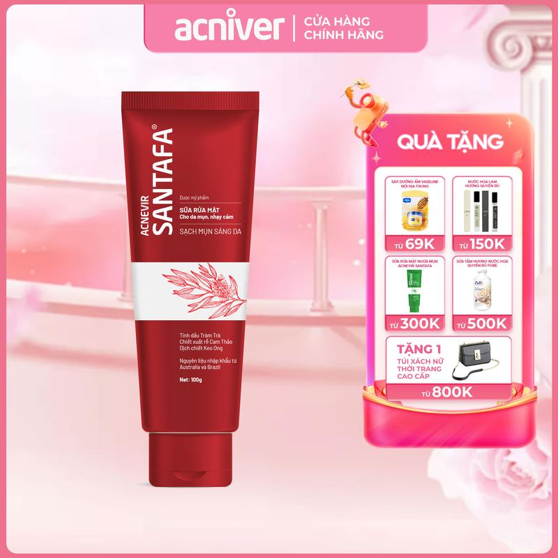 Sữa Rửa Mặt Acnevir Santafa ngừa mụn, giảm dầu nhờn, khoá ẩm, dùng cho da nhạy cảm - Tuýp 100g Skincare Làm Đẹp Da