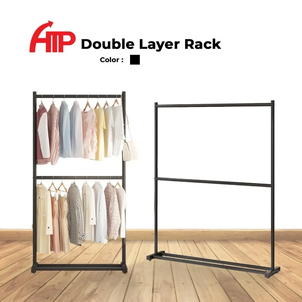 Double Layer Cloth Rack ATP Single Pole Strong Steel Double Layer Clothes Rack - Black/Cream ...