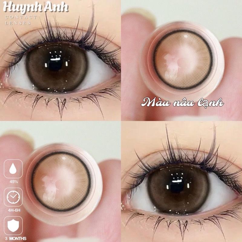  Lens Mắt Kính Áp Tròng nâu lạnh tự nhiên viền xanh giãn ít  Giá 1 Đôi + Kèm Khay Dụng Cụ  