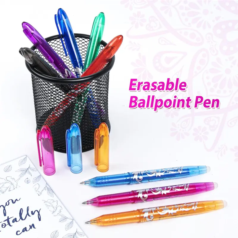 Erasable Gel Pen, 8 Counts 0.5mm Erasable Ballpoint Pen with Eraser, Writing Stationery for Students School Office Home, Ballpen Set 1