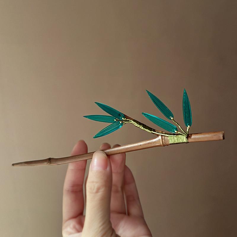 Product Introduction of New Chinese Style Simple Bamboo Leaf Artificial Wood Hairpin Small Niche Ancient Style Accessories Hair Stick Fresh High-end Hair Accessories for Women 12