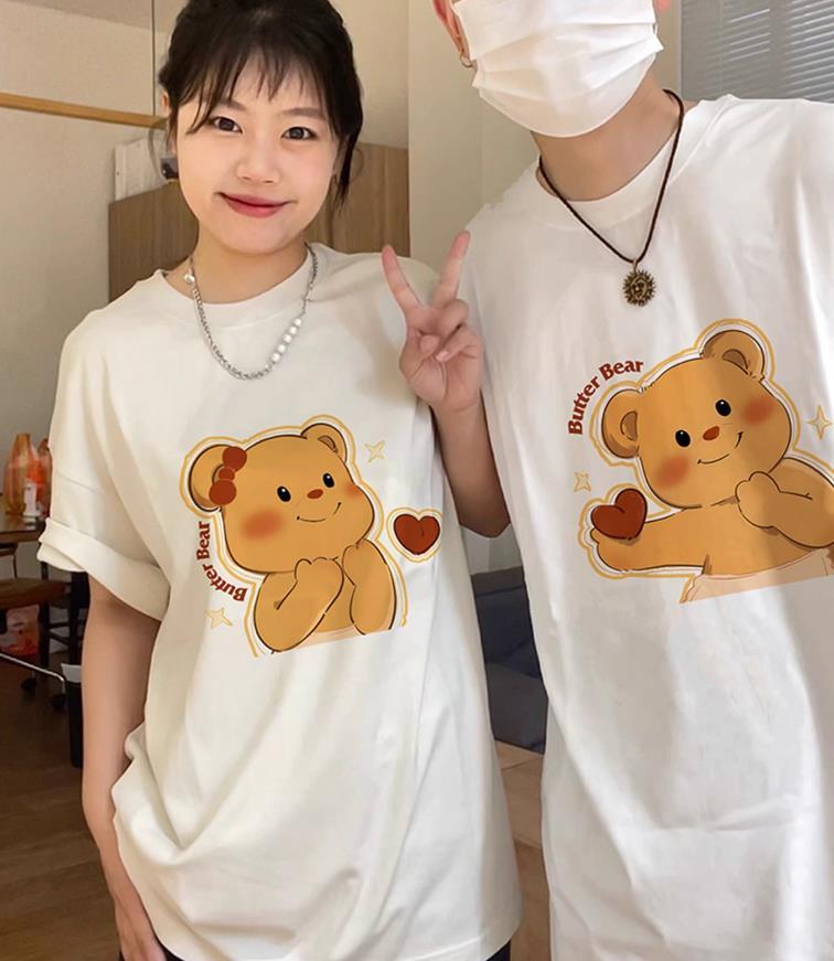 Product Introduction of Exclusive women's T-shirt series: Korean style loose design butter teddy bear short sleeved T-shirt and couple outfit - women's oversized casual T-shirt 6