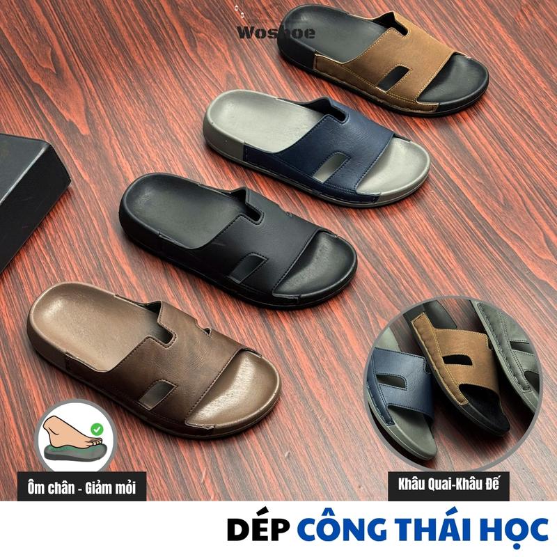 [DÉP CÔNG THÁI HỌC] Dép Nam Chữ K Siêu Bền Da Chống Nhăn LUXURY WOSHOE Dép Da Đúc Nam Cao Cấp Đế Cao Su Êm – Ôm Chân Cực Bền