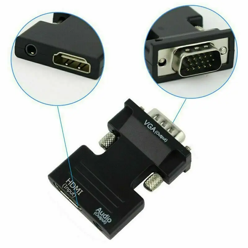 Cáp HDMI sang VGA, Đầu ra tín hiệu nam VGA, Bộ điều hợp âm thanh, Bộ chuyển đổi tương thích HDMI, Cáp HDMI, với cáp âm thanh 6
