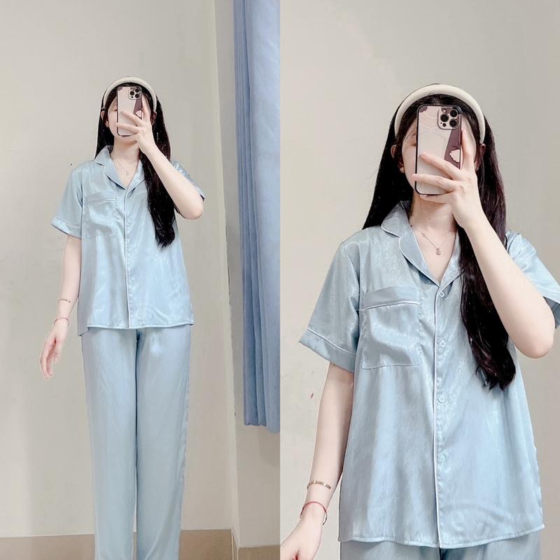 Bộ ngủ tiểu thư, chất vải lụa xước TN BASIC dành cho nữ dưới 60kg Lụa