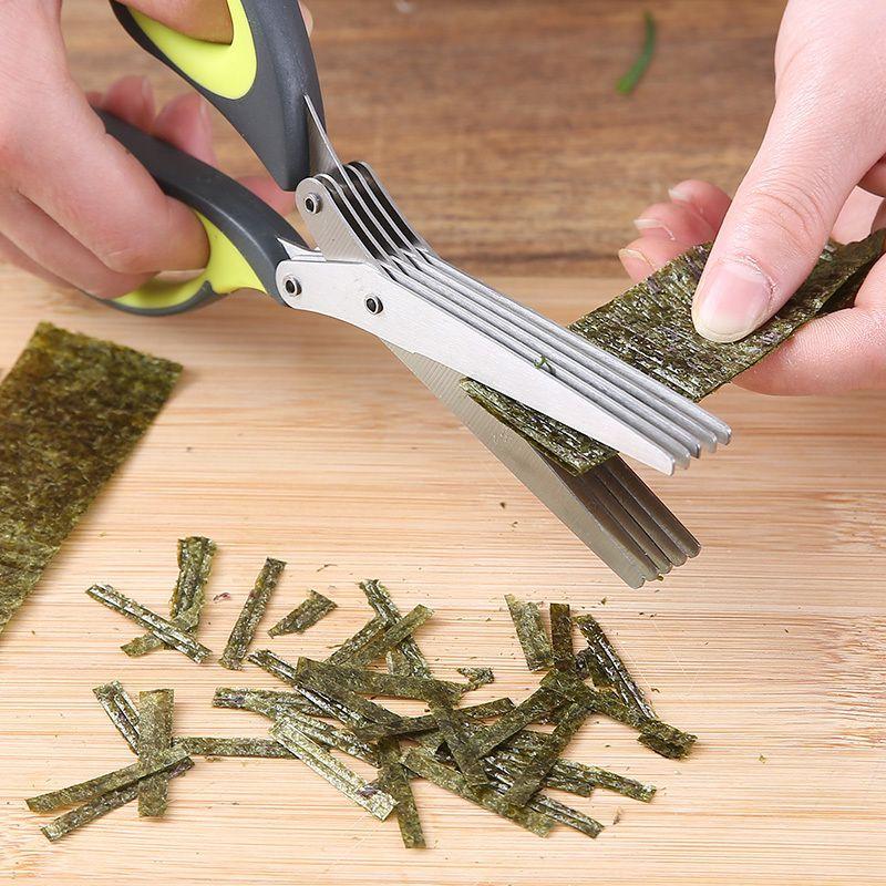 Product Introduction of Kéo Rong Biển, Nhiều Lớp, Dụng Cụ Gia Dụng, Kéo Thực Phẩm Bổ Sung Nhà Bếp, Cắt Băm Hành Lá, Dụng Cụ Hữu Ích, Làm Bằng Thép Không Gỉ, Đa Chức Năng, Kéo Năm Lớp 0