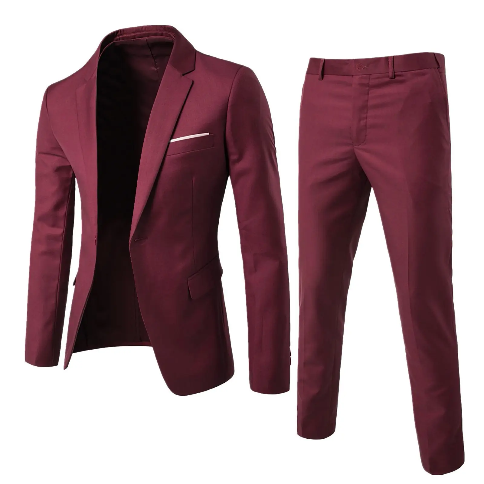 Men's Slim Fit Suit Blazer & Pants Set - Wedding Groom, Groomsmen, Business Formal Office Attire, Korean Style Stylish Tuxedo (Best for Malaysia, Thailand, Singapore)
