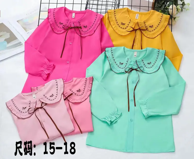 DYNA KIDS. Baju Atasan Kemeja Anak Perempuan 6-9 Tahun Motif Bordir Di Kerah Fashion 4