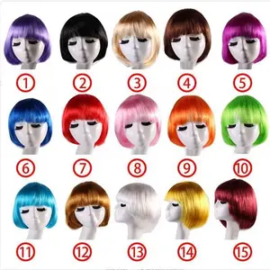 RAMBUT WIG BOP PENDEK PONI SEBAHU RAMBUT PALSU LURUS WANITA WIG COSPLAY PARTY