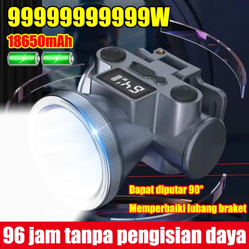 500 watt  Senter kepala 96 jam penggunaan terus menerus Senter Kepala Super Terang Senter kepala led super terang LCD lampu emergency