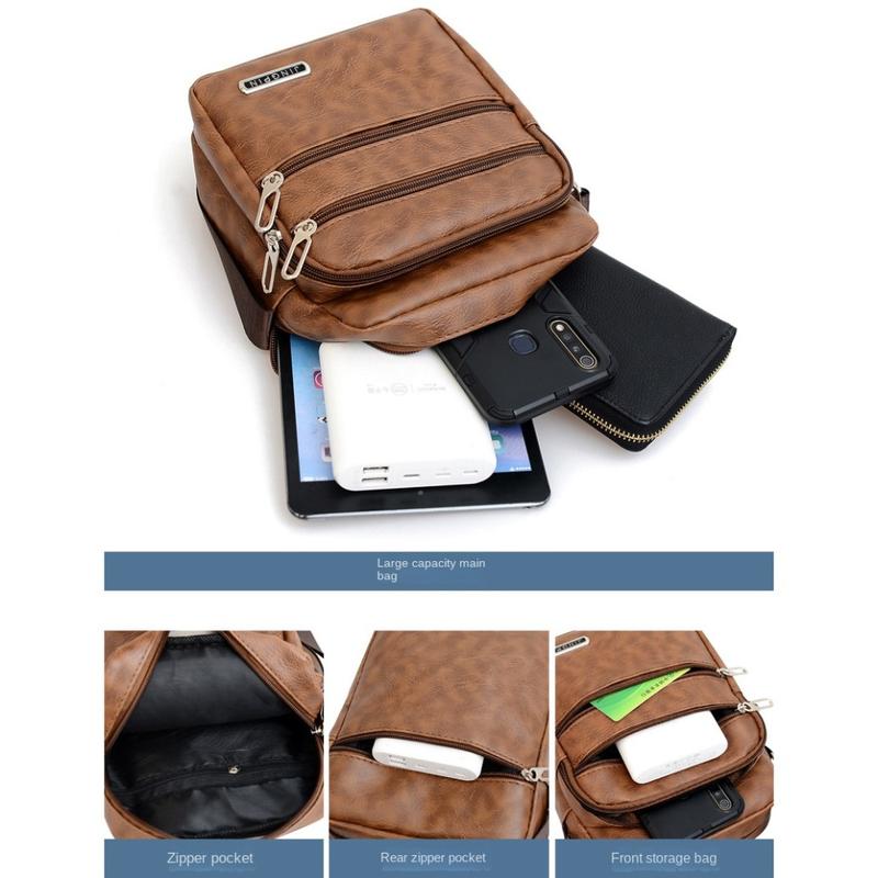 Product Introduction of Multifunctional PU Leather Men's Bag Casual Waterproof Black Brown Shoulder Messenger Bags Large Capacity Crossbody Bag Men 4