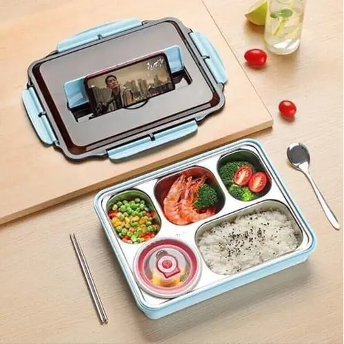 Hộp Đựng Cơm Trưa Chia Ngăn Tiện Lợi Bằng Inox 304 Bộ khay đựng cơm giữ nhiệt 5 ngăn Chất liệu khay nox 304 Hộp & nắp đậy
