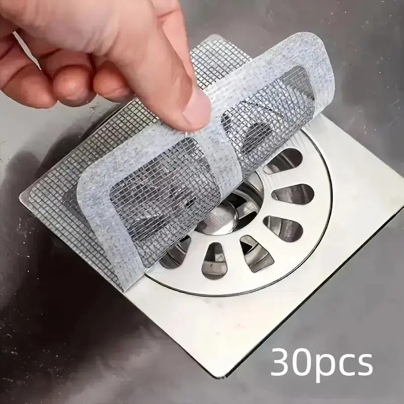 Disposable Shower Drain Hair Catcher, 30pcs Mesh Filter Sticker, Efficient Hair & Debris Blocker for Kitchen Sink & Bathroom Sink