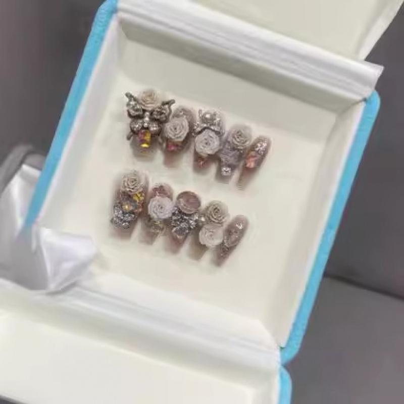 Handmade Wear Nail Brown Butterfly Flower Series press-on nails 3
