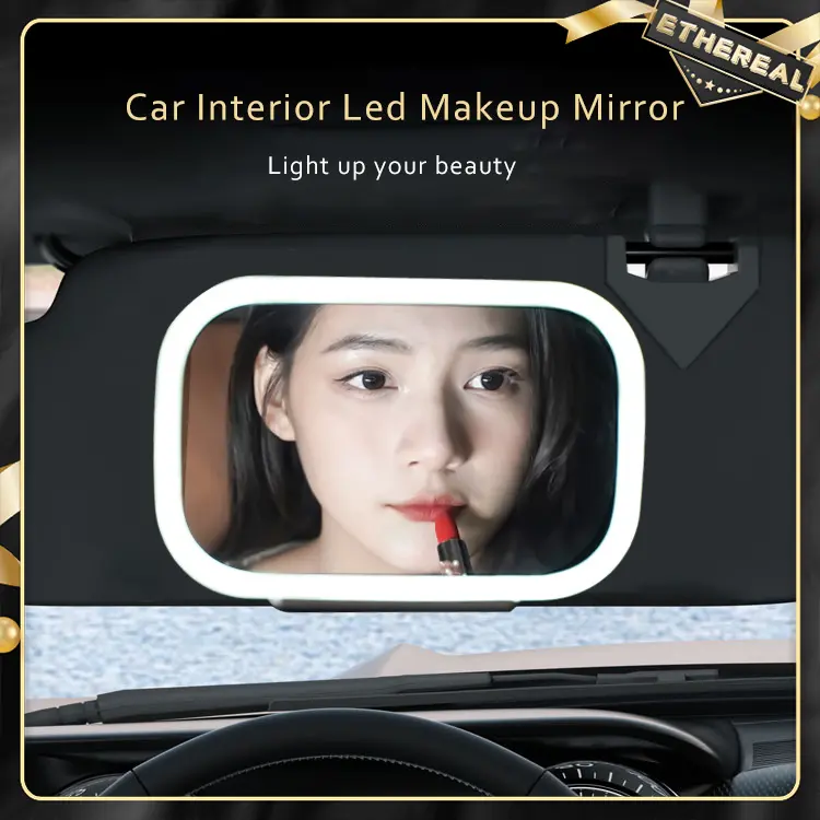 Led Car Vanity Mirror Makeup Mirror Rechargeable Sun Visor Mirror Universal Car Interior Clip Mirror