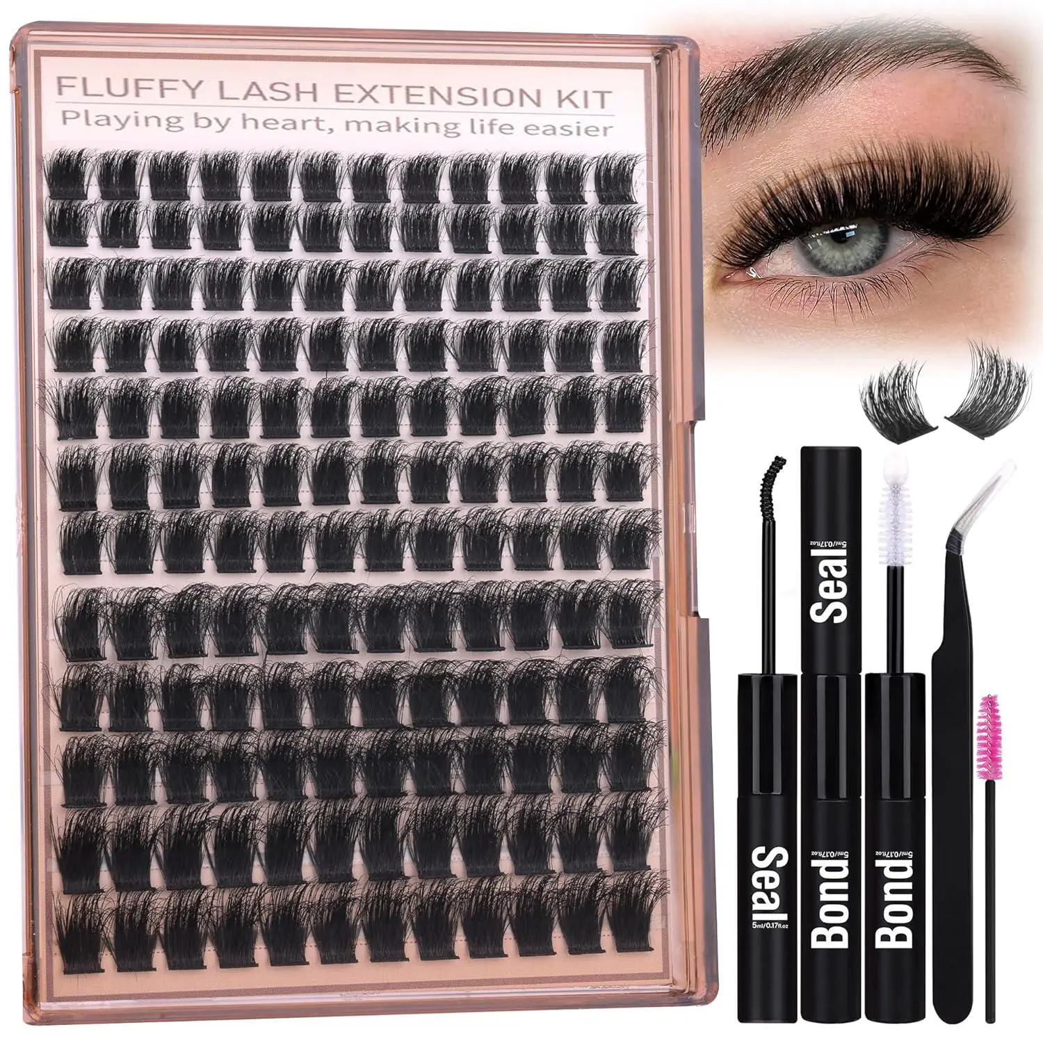 Fluffy False Eyelashes with Eyelash Glue & Tweezers, 1 Set Wispy Cluster Eyelash Extensions, Self Grafting Curl Eyelashes, Eye Makeup Accessories for Women
