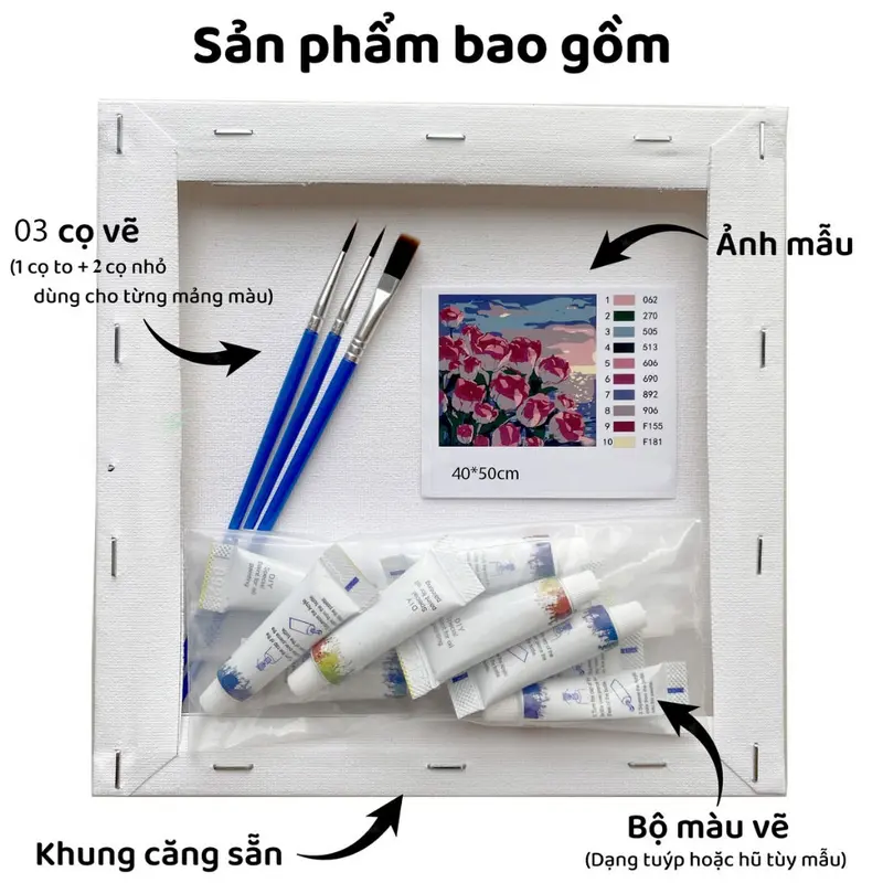 Tranh số hóa phật giáo - Phật nguyện ước - Tranh tô màu theo số đã căng khung 40x50cm gồm bộ màu theo tranh, 3 cọ vẽ, sơn bóng, dụng cụ treo tranh Vẽ Tranh Làm Đồ Handmade DIY 3