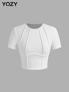 YOZY Women's Plain Tee, Casual Minimalist Short Sleeve T-shirt for Summer, Ladies Clothes for Daily Wear, Crop Top Clothing
