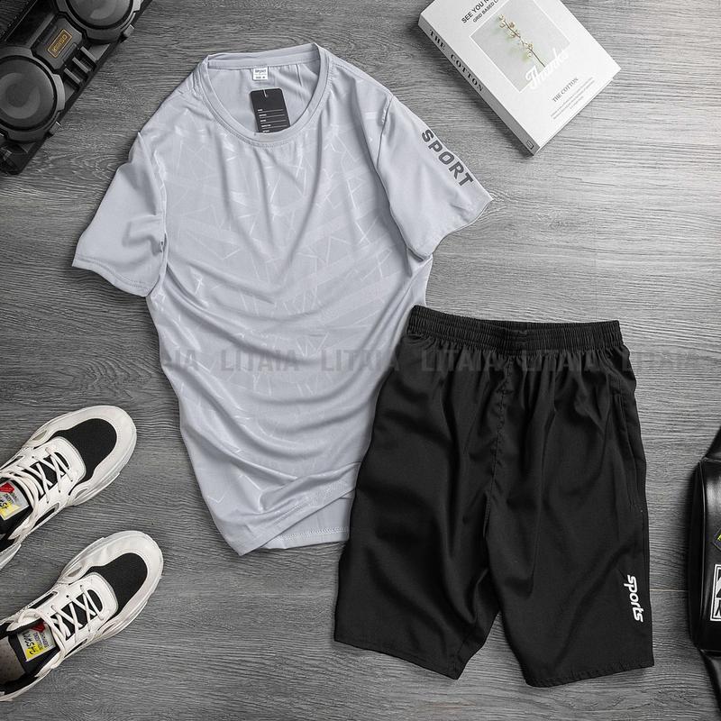 Combo 2 Bộ Quần Áo Thể Thao Chất Vải Áo Thun Lạnh Quần Gió Co Giãn Thấm Hút Mồ Hôi 5 Màu Sport 6