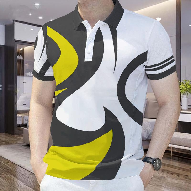 Product Introduction of Áo Polo Nam, Phong Cách Công Sở Thường Ngày Họa Tiết Gradient Hình Học, ngắn Tay, Chất Lượng Cao, Dành Cho Nam Menswear Có Cổ Shirt 10