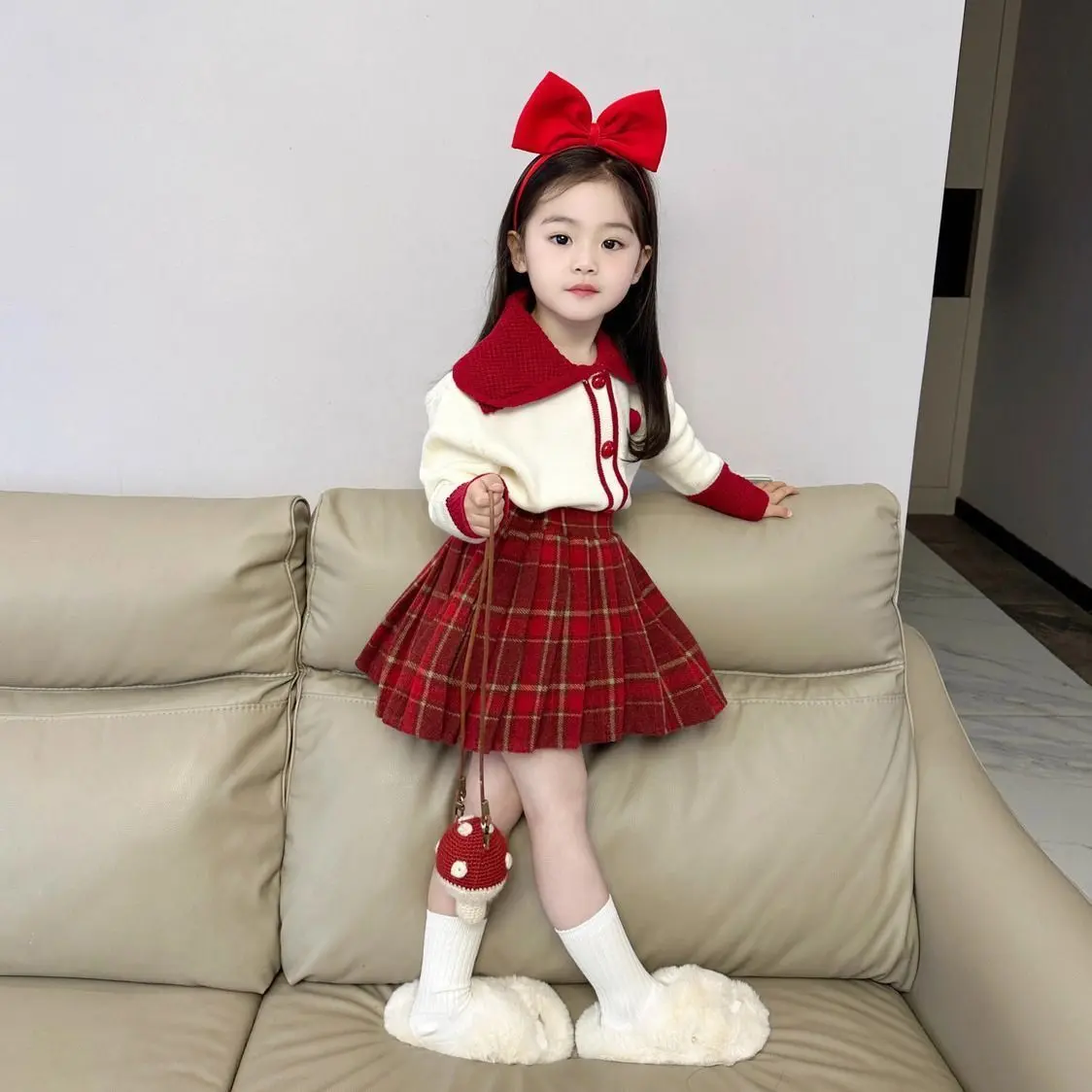 Chân Váy Xếp Ly, Cho Bé Gái, Thiết Kế Kẻ Sọc Halloween, Thích Hợp Cho Mùa Thu Và Mùa Đông, Chất Liệu Len, Chân Váy Kẻ Sọc Đỏ, Thời Trang, Dễ Phối Đồ, Phong Cách Trung Quốc Mới
