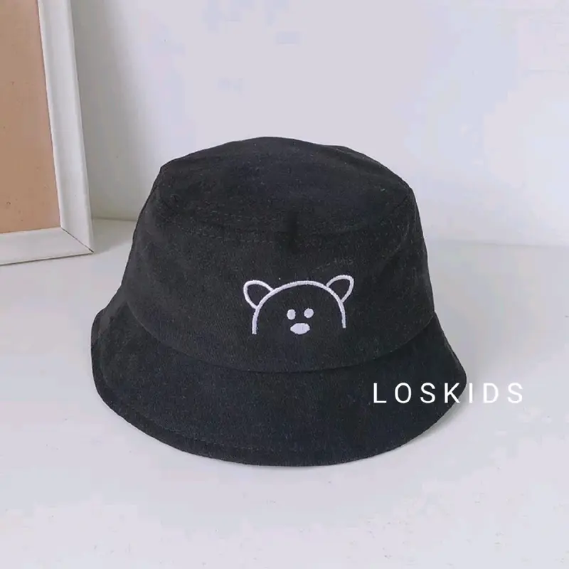 TOPI ANAK BAYI 1 SAMPE 3 TAHUN TOPI BUCKET ANAK BERKUALITAS MOTIF BERUANG TERBARU Hitam Denim 1