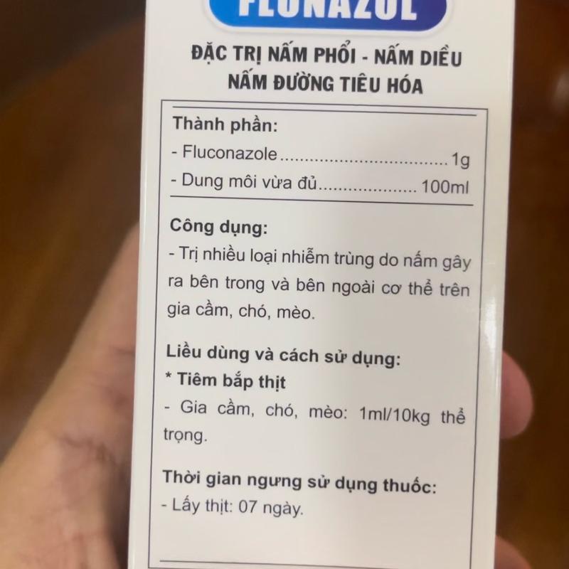 Chai UV Flunazol (100ml) tiêm giúp trị nấm phổi, nấm diều, nấm tiêu hoá trên gà đá, gà tre, gà nòi, gia cầm, chó, mèo. 3