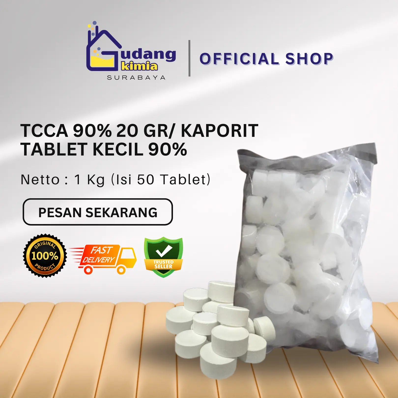 Kaporit Tablet Kecil / TCCA 90% / Klorin Tablet Kecil 1 Kg