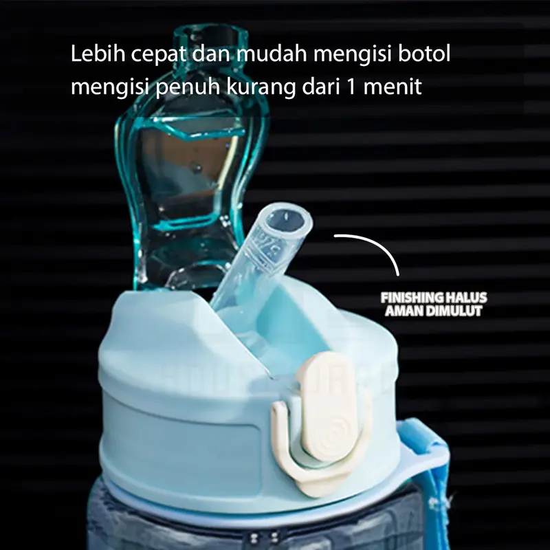 HUGO Botol Minum Motivasi 1 Liter Transparan Bening Botol Air Anak dengan Sedotan Premium BPA FREE 2