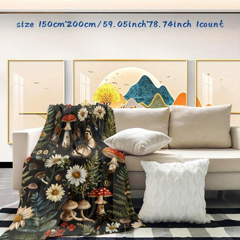Product Introduction of Mushroom & Flower Pattern Blanket, 1 Count Soft Warm Throw Blanket, Air-conditioned Room Blanket, Warm Nap Blanket for Home Office 4