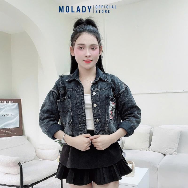 Áo Khoác Jean Nữ MOLADY K306 Thiết Kế Phong Cách Thời Trang Thêu Chữ Top Jacket Cotton 2
