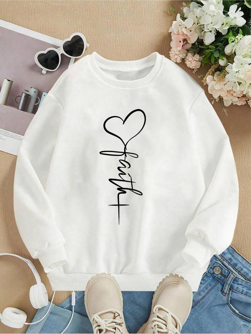 Product Introduction of Women's Heart Print Crew Neck Sweatshirt, Casual Long Sleeve Pullover for Fall & Winter, Women's Clothes for Daily Wear 8