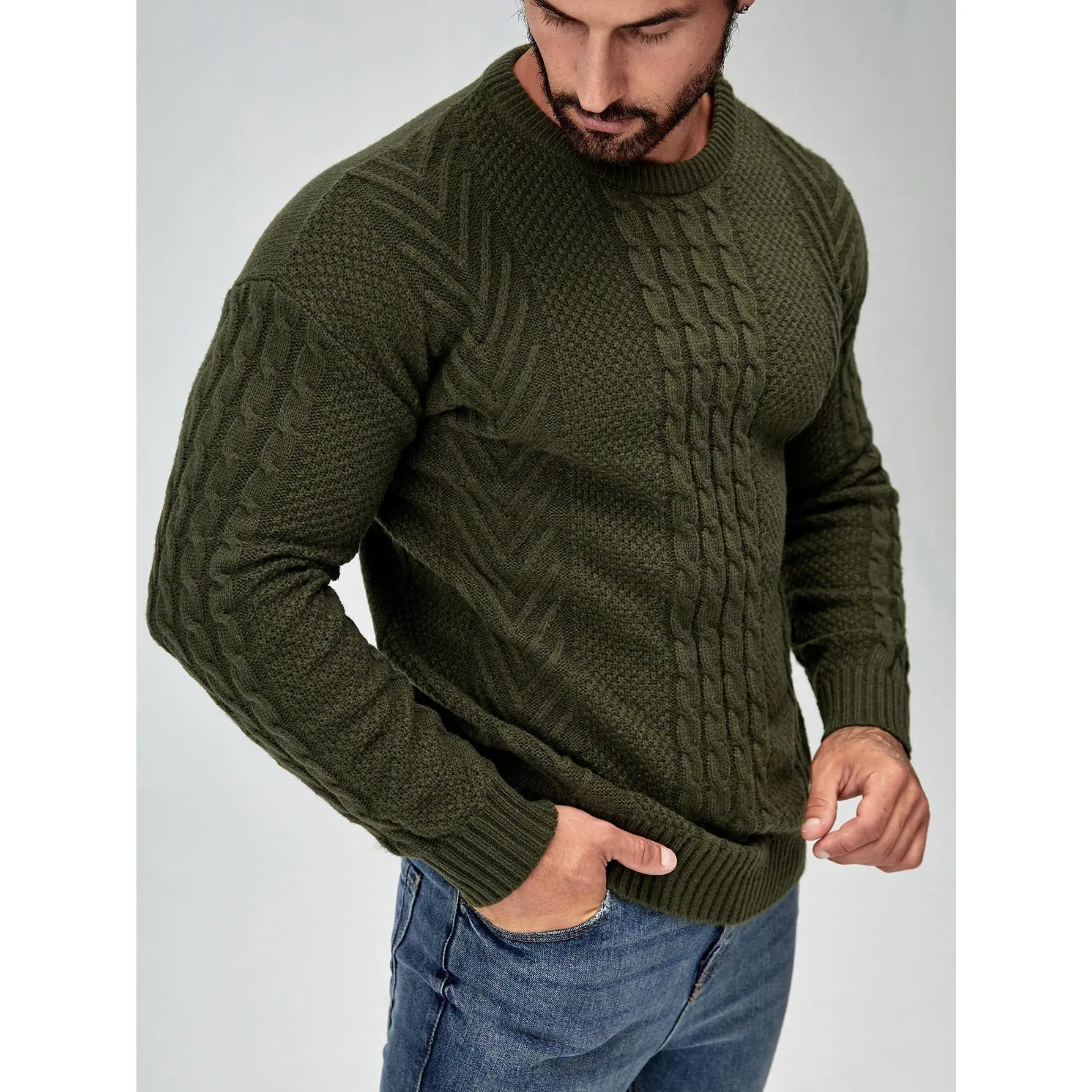 Manfinity Homme Men Cable Knit Drop Shoulder Jumper Long Sleeve Knitwear
