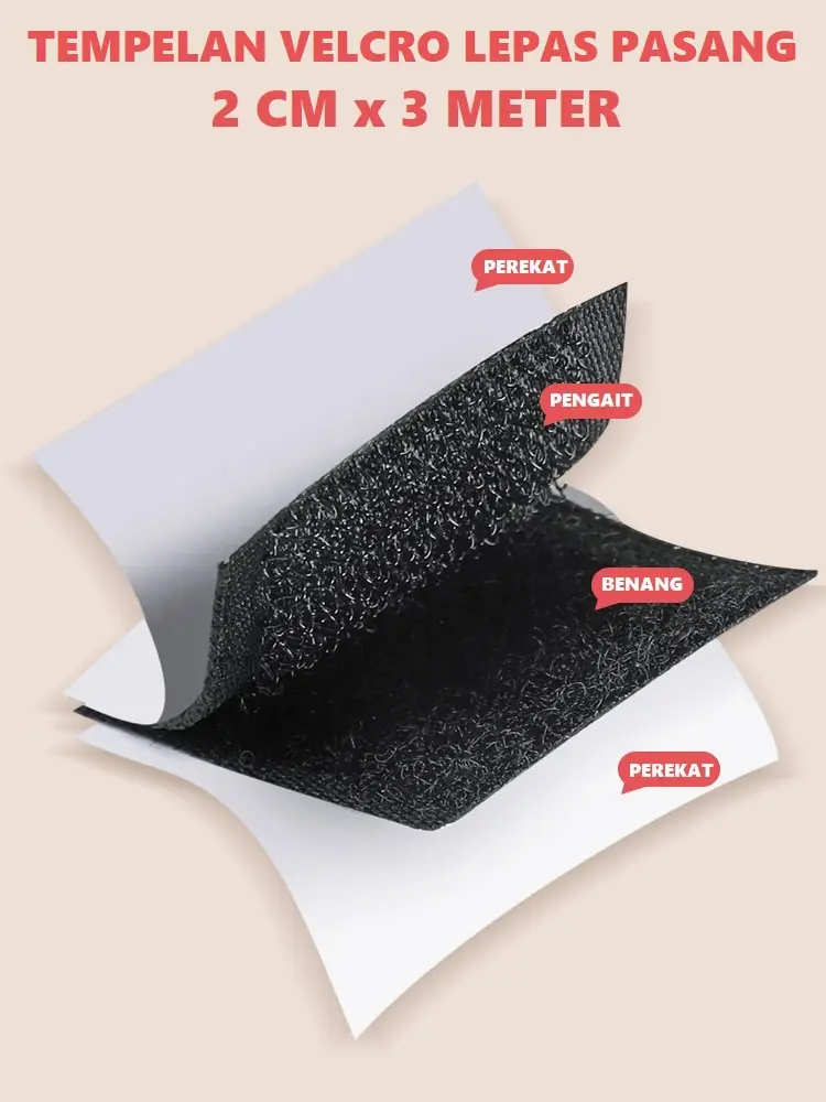 Tempelan Hook & Loop 2 cm x 3 Meter Mudah Dilepas Pasang Double-sided Adhesive