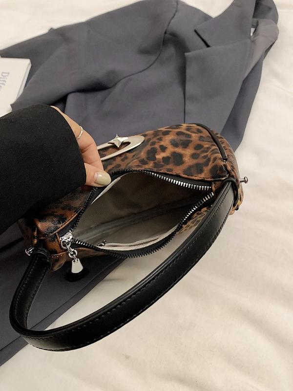 Women's Fashion Leopard Print Underarm Bag, Vintage Trendy Shoulder Bag, Casual Versatile Commuter Bag for Daily Use 6