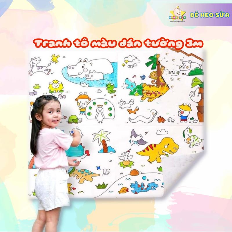 Tranh tô màu cho bé dài 3m cuộn tranh tô màu cho bé dài 3m có sẵn decan dán trên tường